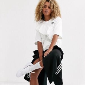 ADIDAS Originals X J-KOO Asymmetric Ruffle-trim Cotton-jersey T-shirt S